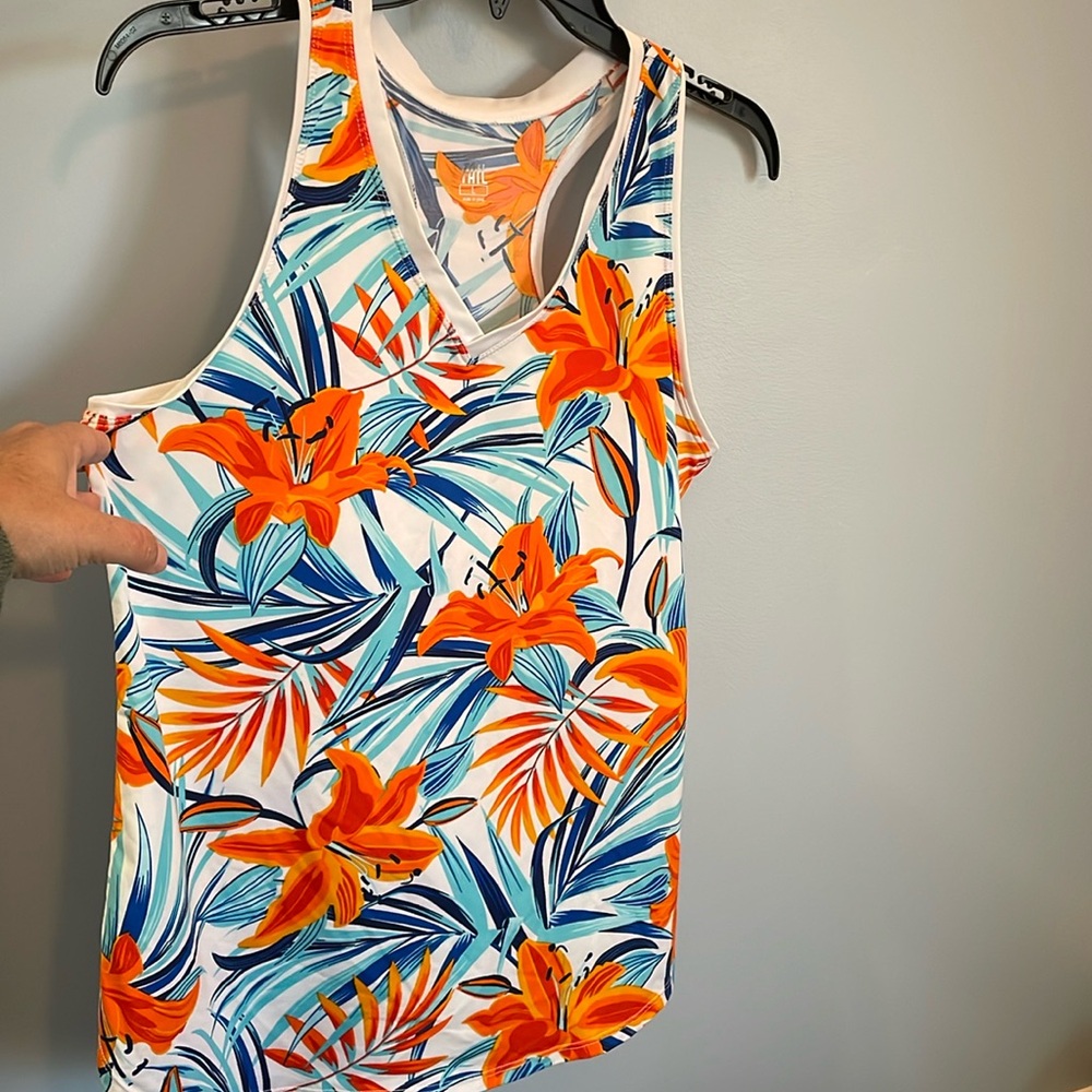 TAIL tennis activewear tank multicolor blue white and orange floral size Large